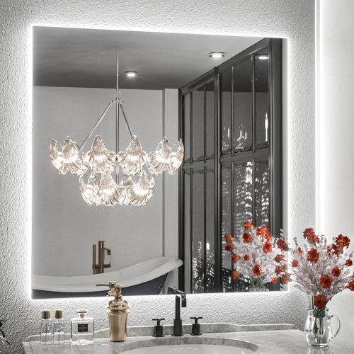 Orren Ellis LED Backlit Frameless Lighted Bathroom Wall Mirror Vanity ...